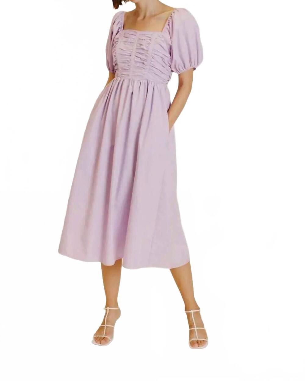 NEW AUREUM grosgrain trim midi dress in lavender